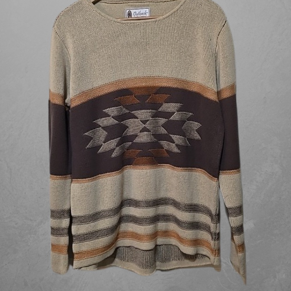 Outback Trading Co Sweater Womens L/XL Tan Alta Southwestern Geometric Knit Top